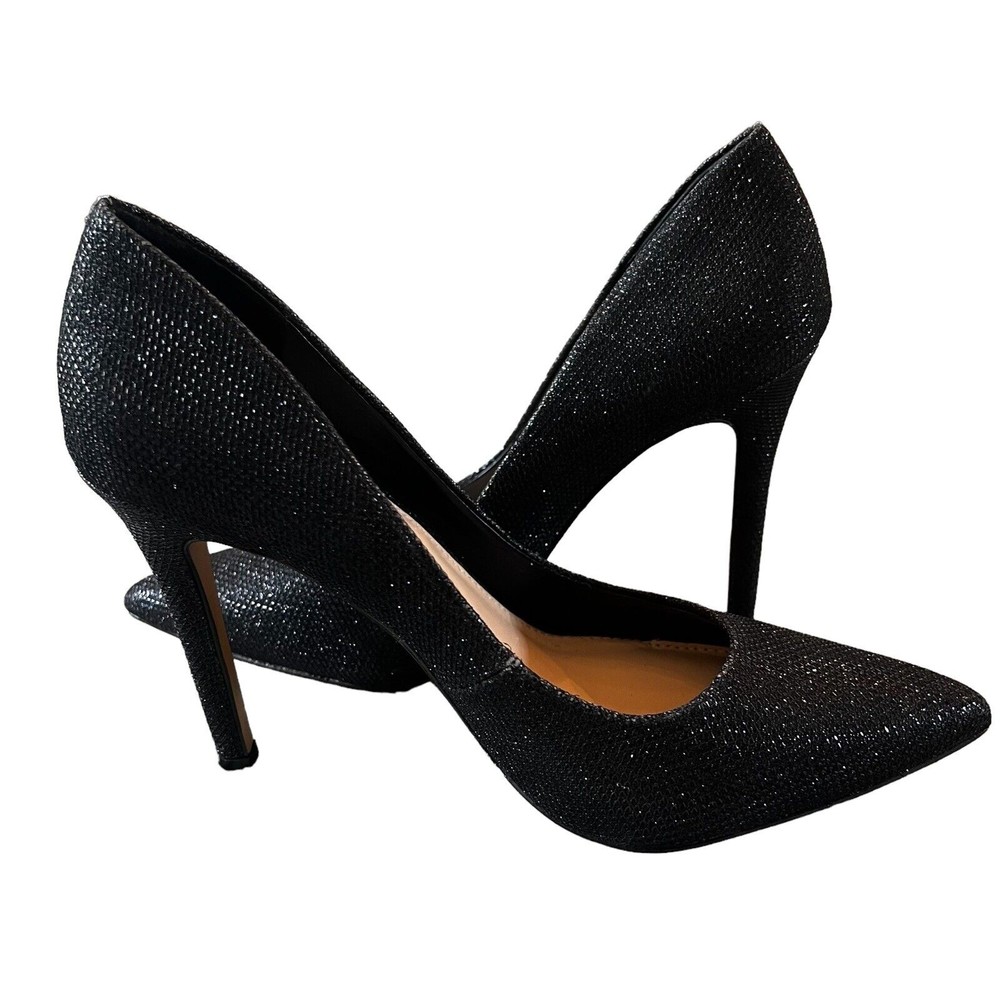 VINCE CAMUTO Cresida Sparkle Pointed Toe Pumps Heels Black Glitter Shoes SZ 7.5